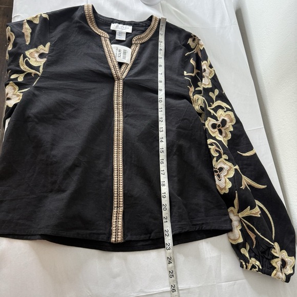 Calypso St Barth Embroidered Balloon Long Sleeve Black Top Women's Small Boho‎ - Picture 10 of 11